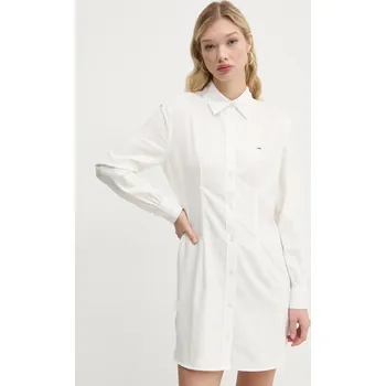 Dámské šaty Bavlněné šaty Tommy Jeans bílá barva, mini, DW0DW20471 00X, vel. XL