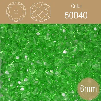 Korálek Korálky BROUŠENÉ 6mm. Barva 50040. Průhledná zelená. Balení 50Ks.
