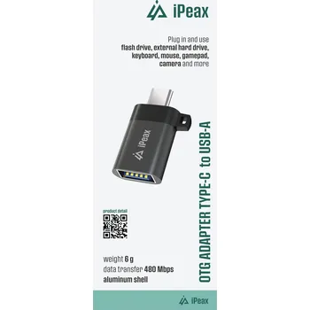 Datové redukce iPEAX ADAPTÉR OTG USB-C / USB-A (samice) ČERNÝ