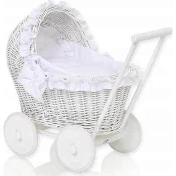 Kočárek pro panenku Proutěný kočárek pro panenky odrážedlo bílý s bílou peřinkou