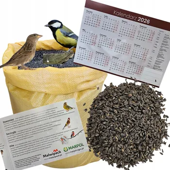 Krmivo pro ptáka SLUNEČNICE ČERNÁ KRMIVO SEMENA PRO VOLNĚ ŽIJÍCÍ PTÁKY 20KG + KALENDÁŘ KRMENÍ
