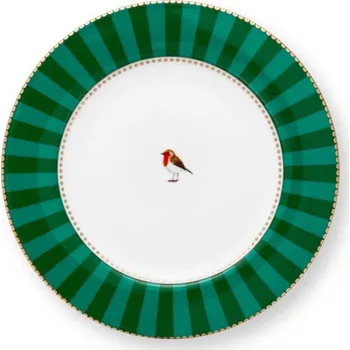 Talíř Dezertní talíř Love Birds Stripes Emerald-Green PiP Studio, 17 cm