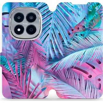 Pouzdro na mobilní telefon Flipové pouzdro Mobiwear - Xiaomi Redmi Note 15 Pro 5G - MG10S Fialové a modré listy (Knížkové flip pouzdro, obal, kryt na mobil Xiaomi Redmi Note 15 Pro 5G - MG10S Fialové a modré listy, materiál Umělá kůže + TPU - ochrana 360°, stojánek, silikonová)