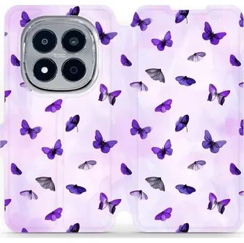 Pouzdro na mobilní telefon Flipové pouzdro Mobiwear - Xiaomi Redmi Note 15 Pro 5G - VP76S Fialoví motýlci (Knížkové flip pouzdro, obal, kryt na mobil Xiaomi Redmi Note 15 Pro 5G - VP76S Fialoví motýlci, materiál Umělá kůže + TPU - ochrana 360°, stojánek, silikonová vanička,)