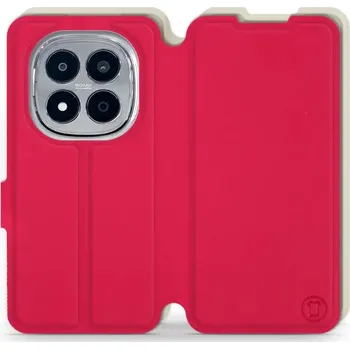 Pouzdro na mobilní telefon Flipové pouzdro Mobiwear Semiš - Xiaomi Redmi Note 15 Pro 5G - Rudé & Béžové (Knížkové semišové flip pouzdro, obal, kryt na mobil Xiaomi Redmi Note 15 Pro 5G - Rudé & Béžové, materiál semiš + TPU, ochrana 360°, stojánek, silikonová vanička, magnetické)