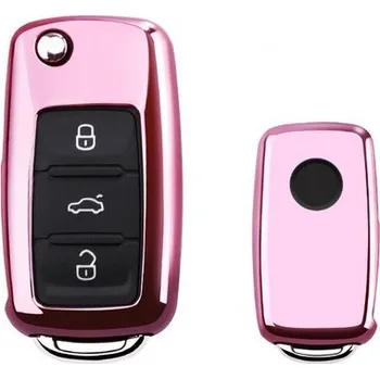 Metalický obal na klíč Škoda, VW, Seat růžový