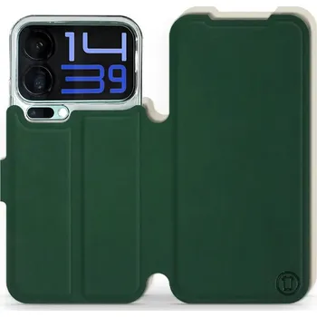 Pouzdro na mobilní telefon Flipové pouzdro Mobiwear Semiš - Xiaomi 17 Pro Max - Zelené & Béžové (Knížkové semišové flip pouzdro, obal, kryt na mobil Xiaomi 17 Pro Max - Zelené & Béžové, materiál semiš + TPU, ochrana 360°, stojánek, silikonová vanička, magnetické zavírání)