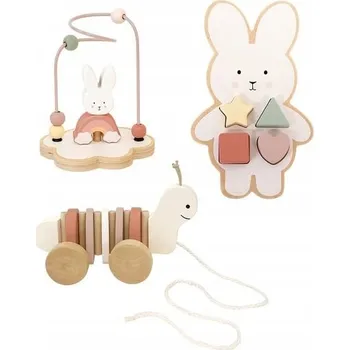Dřevěná hračka Vzdělávací sada tří hraček pro králíky: třídič, proplétačka a hračka