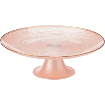 Skleněný podnos na dort na nožce růžový 21 cm