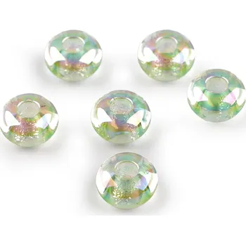 Korálek Plastové korálky s velkým průvlekem Ø13 mm s AB efektem Balení: 6 ks, Varianta: 6 zelená sv. - 8596475607018