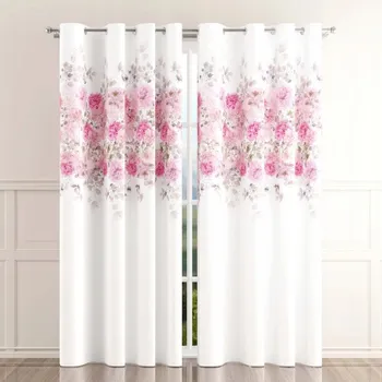 Obraz Moderní tištěný závěs bílo-růžový s květinami 150x250cm Fantera