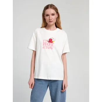 Dámské tričko Sinsay - Tričko Hot Stuff - krémová - 5205F-01X - 5205F-01X-XS