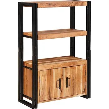 Knihovna Knihovna s dvířky Hnědá Masivní akáciové dřevo a kov