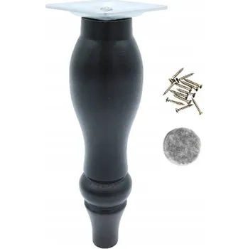 Obraz Dřevěná noha k nábytku, soustružená nožička 18 cm, sada s montáží, černý lak