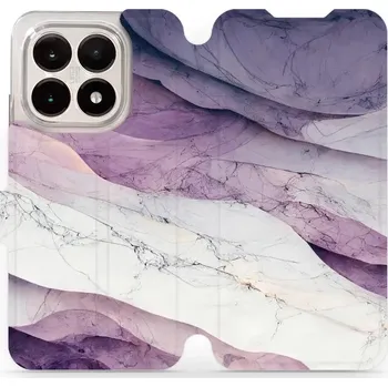 Pouzdro na mobilní telefon Flipové pouzdro Mobiwear - Xiaomi 15T - VP31S Bílý a fialový mramor (Knížkové flip pouzdro, obal, kryt na mobil Xiaomi 15T - VP31S Bílý a fialový mramor, materiál Umělá kůže + TPU - ochrana 360°, stojánek, silikonová vanička, magnetické zavírání)