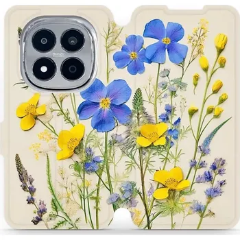 Pouzdro na mobilní telefon Flipové pouzdro Mobiwear - Xiaomi Redmi Note 15 Pro 5G - VP41S Modré a žluté kvítky (Knížkové flip pouzdro, obal, kryt na mobil Xiaomi Redmi Note 15 Pro 5G - VP41S Modré a žluté kvítky, materiál Umělá kůže + TPU - ochrana 360°, stojánek, silikonová vaničk