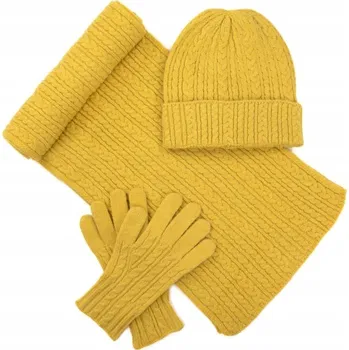Čepice Zimní komplet čepice nákrčník rukavice Skagway 100% akryl žlutá unisex