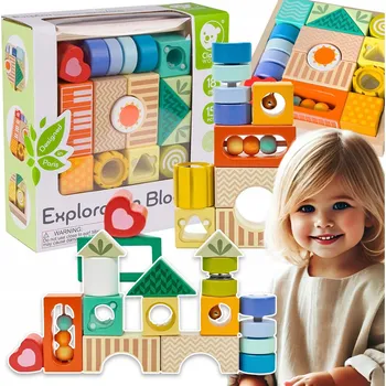 ostatní stavebnice STAVEBNICE SENSORYCZNE MONTESSORI SKLÁDAČKA 7v1 DŘEVĚNÝ TRÉNINK MOZKU ZVUK