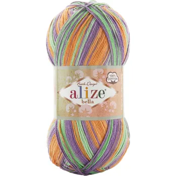 Alize Příze Bella batik 100 - 8098 oranžovo-zeleno-fialová