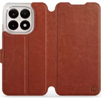 Pouzdro na mobilní telefon Flipové pouzdro Mobiwear - Xiaomi 15T - Hnědé a šedé (Knížkové flip pouzdro, obal, kryt na mobil Xiaomi 15T - Hnědé a šedé, materiál Umělá kůže + TPU - ochrana 360°, stojánek, silikonová vanička, magnetické zavírání)