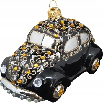 Vánoční dekorace Exkluzivní ručně malovaná vánoční koule skleněná ve tvaru černého brouka (Volkswagen Beetle)