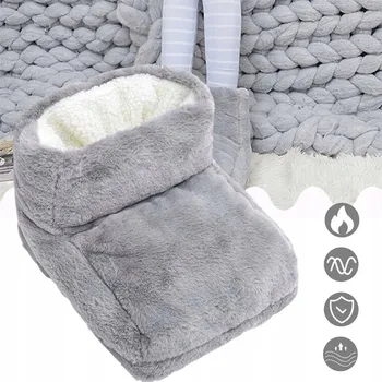 Elektrický ohřívač na nohy plyšové teplé papuče zimní, USB Šedá
