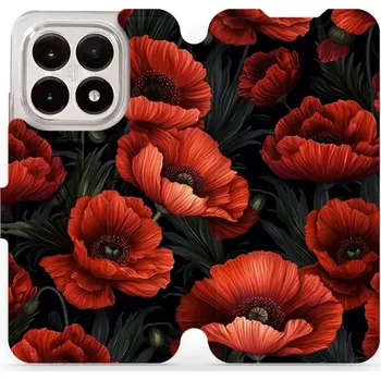 Pouzdro na mobilní telefon Flipové pouzdro Mobiwear - Xiaomi 15T - VP45S Temné červené květy (Knížkové flip pouzdro, obal, kryt na mobil Xiaomi 15T - VP45S Temné červené květy, materiál Umělá kůže + TPU - ochrana 360°, stojánek, silikonová vanička, magnetické zavírání)