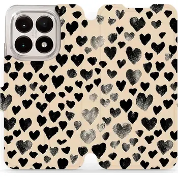 Pouzdro na mobilní telefon Flipové pouzdro Mobiwear - Xiaomi 15T - VA51S Černá srdíčka (Knížkové flip pouzdro, obal, kryt na mobil Xiaomi 15T - VA51S Černá srdíčka, materiál Umělá kůže + TPU - ochrana 360°, stojánek, silikonová vanička, magnetické zavírání)