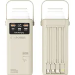 Powerbanka 60 000mAh se 4 vestavěnými kabely, 2x USB-A, 1x USB-C, PD, QC 3.0, LED camping světlem, béžová