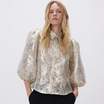 Dámská halenka Reserved - Lesklá halenka s balónovými rukávy - stříbrná - 065IC-SLV - 065IC-SLV-XS