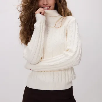 Dámský svetr Reserved - Rolák s ozdobným pletením - tělová - 542HH-02X - 542HH-02X-XL