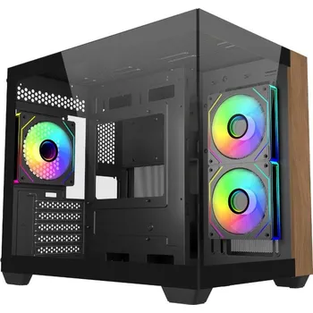 PC skříň Cooler Master case Elite 481 Wood, mATX, Průhledná bočnice, 3x 120mm ARGB Fan, Černá E481-KHNN-S00