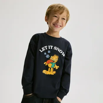 Chlapecké tričko Reserved - Tričko s dlouhým rukávem Garfield - tmavomodrá - 764IK-59X - 764IK-59X-128