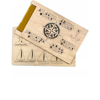 Obraz Sada oceánských nápisů a doplňků k dřevěným mapám, 18 ks, DŘEVĚNÉ