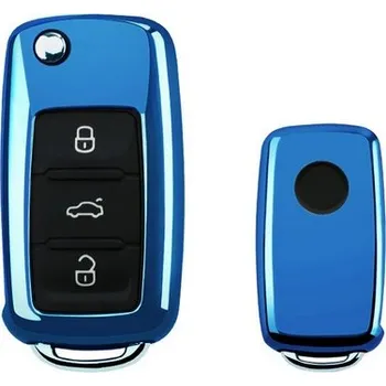 Metalický obal na klíč Škoda, VW, Seat modrý