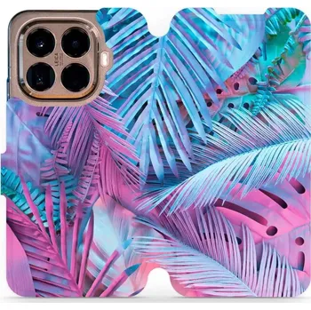 Pouzdro na mobilní telefon Flipové pouzdro Mobiwear - Xiaomi 15T Pro - MG10S Fialové a modré listy (Knížkové flip pouzdro, obal, kryt na mobil Xiaomi 15T Pro - MG10S Fialové a modré listy, materiál Umělá kůže + TPU - ochrana 360°, stojánek, silikonová vanička, magnetické zavírání)