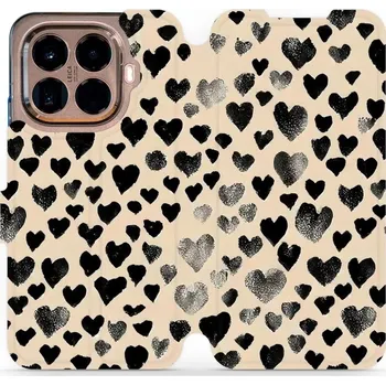 Pouzdro na mobilní telefon Flipové pouzdro Mobiwear - Xiaomi 15T Pro - VA51S Černá srdíčka (Knížkové flip pouzdro, obal, kryt na mobil Xiaomi 15T Pro - VA51S Černá srdíčka, materiál Umělá kůže + TPU - ochrana 360°, stojánek, silikonová vanička, magnetické zavírání)