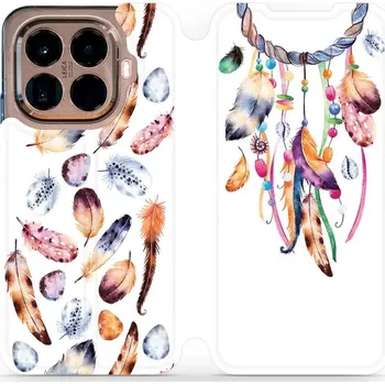 Pouzdro na mobilní telefon Flipové pouzdro Mobiwear - Xiaomi 15T Pro - M003S Lapač a barevná pírka (Knížkové flip pouzdro, obal, kryt na mobil Xiaomi 15T Pro - M003S Lapač a barevná pírka, materiál Umělá kůže + TPU - ochrana 360°, stojánek, silikonová vanička, magnetické zavírání)