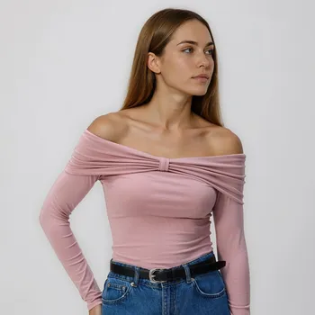 Dámské tričko Reserved - Tričko s dlouhými rukávy a vysokým podílem modalu - pastelově růžová - 667IU-03X - 667IU-03X-L