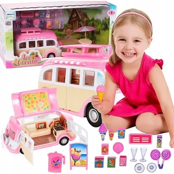 Doplněk pro panenku AUTO KAMPER RŮŽOVÝ ZMRZLINOVÝ STÁNEK PRO PANENKY AUTO PŘÍSLUŠENSTVÍ PRO HOLČIČKU