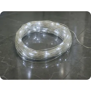 Vánoční dekorace LED dekorační řetěz 5m, 50LED, 3xAA, studená bílá, bez funkcí, stříbrná [X0150211]