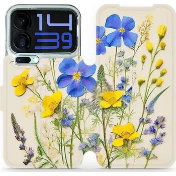 Pouzdro na mobilní telefon Flipové pouzdro Mobiwear - Xiaomi 17 Pro Max - VP41S Modré a žluté kvítky (Knížkové flip pouzdro, obal, kryt na mobil Xiaomi 17 Pro Max - VP41S Modré a žluté kvítky, materiál Umělá kůže + TPU - ochrana 360°, stojánek, silikonová vanička, magnetické zavírá