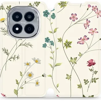 Pouzdro na mobilní telefon Flipové pouzdro Mobiwear - Xiaomi Redmi Note 15 Pro 5G - MD03S Tenké rostlinky s květy (Knížkové flip pouzdro, obal, kryt na mobil Xiaomi Redmi Note 15 Pro 5G - MD03S Tenké rostlinky s květy, materiál Umělá kůže + TPU - ochrana 360°, stojánek, silikonová)