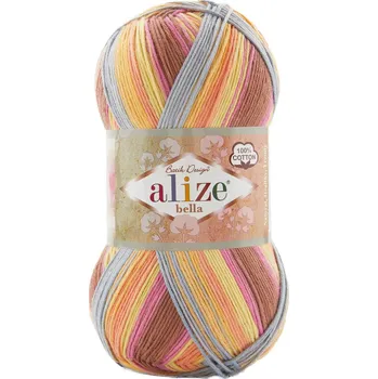 Alize Příze Bella batik 100 - 8096 růžovo-hnědo-oranžovo-modrá