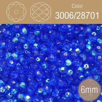 Korálek Korálky BROUŠENÉ 6mm. Barva 3006/28701. Průhledná modrá / pokov AB. Balení 50Ks.