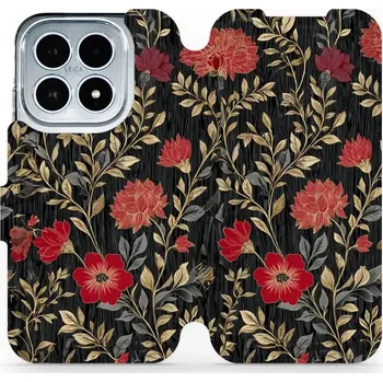 Pouzdro na mobilní telefon Flipové pouzdro Mobiwear - Xiaomi 17 - V172S Červená kvítka (Knížkové flip pouzdro, obal, kryt na mobil Xiaomi 17 - V172S Červená kvítka, materiál Umělá kůže + TPU - ochrana 360°, stojánek, silikonová vanička, magnetické zavírání)