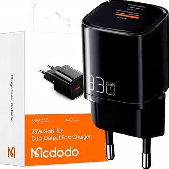 Síťová nabíječka Mcdodo Nano GaN CH-0151, USB + USB-C, 33W (černá)