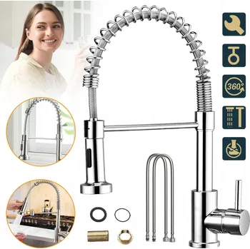 Vodovodní baterie KUCHYŇSKÁ BATERIE OTOČNÁ O 360°, KUCHYŇSKÁ ARMATURA S OCELOVÝMI PRUŽINAMI