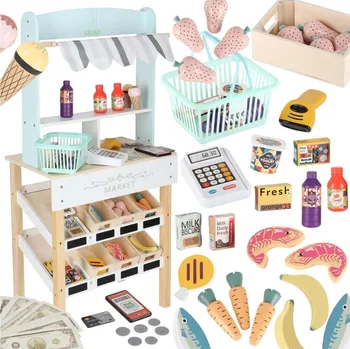 Hra na obchod Lulilo Melo dřevěný stánek supermarketu s pokladnou