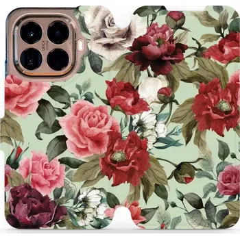 Pouzdro na mobilní telefon Flipové pouzdro Mobiwear - Xiaomi 15T Pro - MD06P Růže a květy na světle zelené (Knížkové flip pouzdro, obal, kryt na mobil Xiaomi 15T Pro - MD06P Růže a květy na světle zelené, materiál Umělá kůže + TPU - ochrana 360°, stojánek, silikonová vanička,)